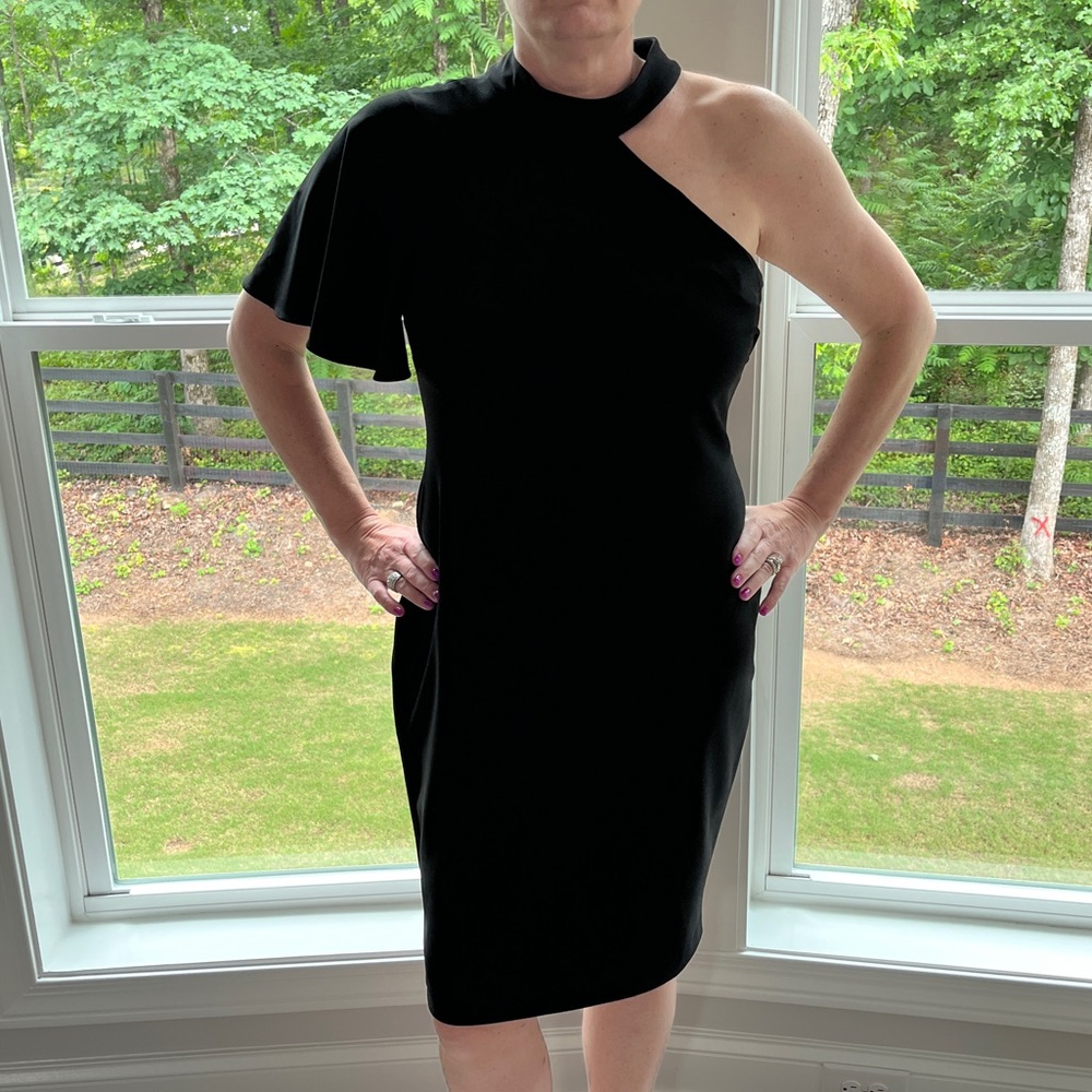 Black Calvin Klein asymmetrical dress